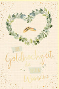 Glückwunschkarte Goldene Hochzeit - Herz & Ringe Design auf Zuckerrohrpapier für liebevolle Jubiläumsgrüße