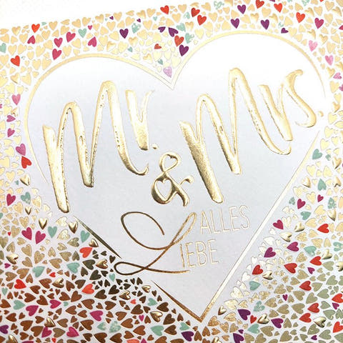Glückwunschkarte Hochzeit goldene Herzen Mr und Mrs edle Doppelkarte Alles Liebe Hochzeitskarte stilvoll elegant