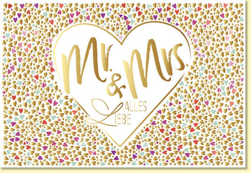 Glückwunschkarte Hochzeit goldene Herzen Mr und Mrs edle Doppelkarte Alles Liebe Hochzeitskarte stilvoll elegant