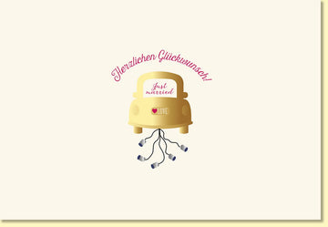Glückwunschkarte Hochzeit Just Married Auto mit Dosen Herzlichen Glückwunsch stilvolle Hochzeitskarte liebevoll modern für das Brautpaar