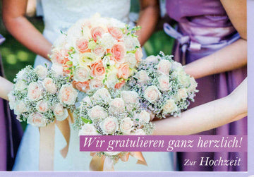 Glückwunschkarte Hochzeit mit Brautstrauß und Blumenbouquet elegante Doppelkarte für Hochzeitsglückwünsche stilvoll und romantisch