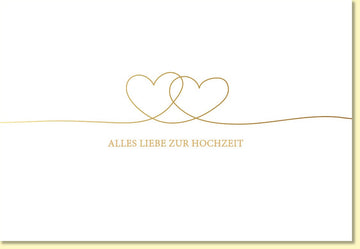 Glückwunschkarte Hochzeit mit goldenen Herzen edle Doppelkarte Alles Liebe zur Hochzeit stilvolle Hochzeitskarte Doppelkarte
