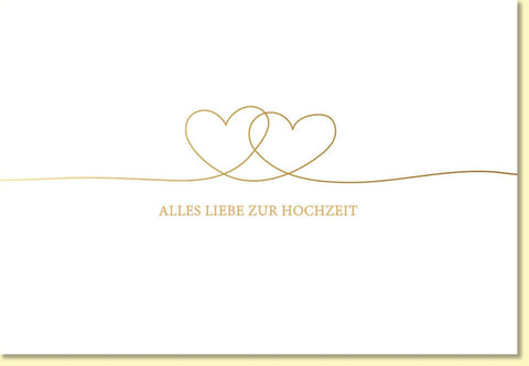 Glückwunschkarte Hochzeit mit goldenen Herzen edle Doppelkarte Alles Liebe zur Hochzeit stilvolle Hochzeitskarte Doppelkarte