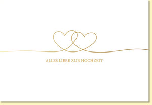 Glückwunschkarte Hochzeit mit goldenen Herzen edle Doppelkarte Alles Liebe zur Hochzeit stilvolle Hochzeitskarte