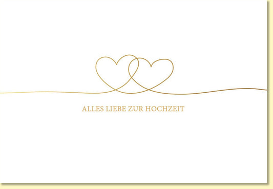 Glückwunschkarte Hochzeit mit goldenen Herzen edle Doppelkarte Alles Liebe zur Hochzeit stilvolle Hochzeitskarte Doppelkarte