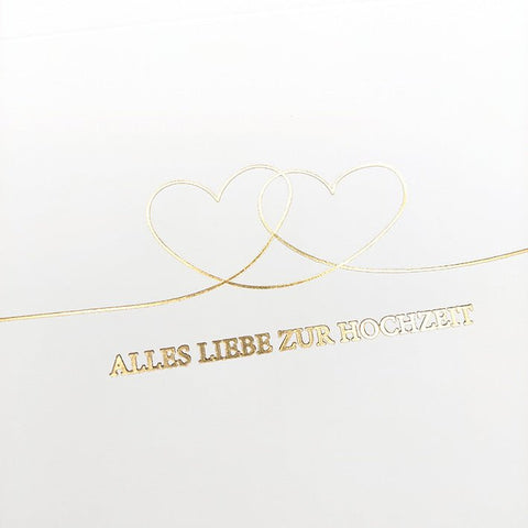 Glückwunschkarte Hochzeit mit goldenen Herzen edle Doppelkarte Alles Liebe zur Hochzeit stilvolle Hochzeitskarte Doppelkarte
