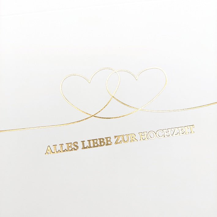 Glückwunschkarte Hochzeit mit goldenen Herzen edle Doppelkarte Alles Liebe zur Hochzeit stilvolle Hochzeitskarte Doppelkarte