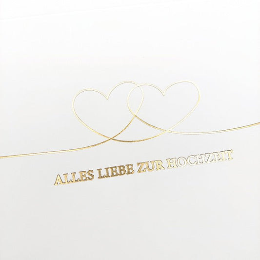 Glückwunschkarte Hochzeit mit goldenen Herzen edle Doppelkarte Alles Liebe zur Hochzeit stilvolle Hochzeitskarte Doppelkarte