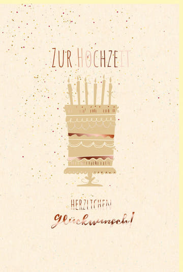 Glückwunschkarte Hochzeit mit Torte & Kerzen, Zuckerrohrpapier, Roségold Metallicfolie, Perfekt für Brautpaar & Jubiläum