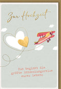 Glückwunschkarte Hochzeit - Vintage Fliegerherz für Brautpaar, Beige Luftpost-Stil - Liebe & Abenteuer für Paare, Freunde & Familie