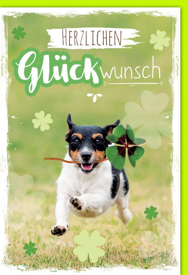 Glückwunschkarte Hund & Kleeblatt: Herzliche Grüße für besondere Anlässe und freudige Momente