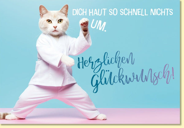 Glückwunschkarte Katze Karate witzig originell für starke Persönlichkeiten Doppelkarte mit Umschlag Grußkarte Glückwunsch