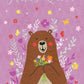 Glückwunschkarte mit Bär & Blumen - "Alles Liebe", Herzliche Grüße, Süße Tierillustration auf Lila Hintergrund