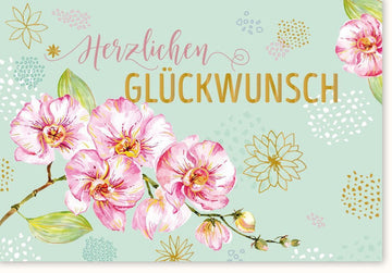 Glückwunschkarte mit Blumendesign und moderner Kalligrafie - Herzliche Grüße in Pastellfarben