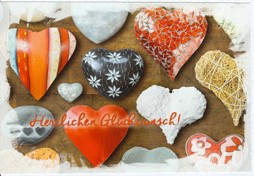 Glückwunschkarte mit Herzen Herzlichsten Glückwunsch bunte und kreative Doppelkarte für besondere Anlässe liebevolle Grußkarte Geschenkidee