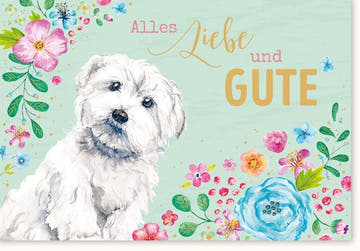 Glückwunschkarte mit Hundemotiv - Bunte Karte mit Blumen & süßem Haustier für Feierlichkeiten - Perfekt für Hundeliebhaber