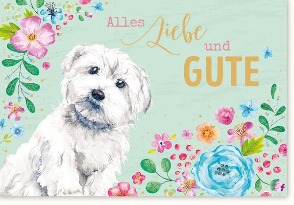 Glückwunschkarte mit Hundemotiv - Bunte Karte mit Blumen & süßem Haustier für Feierlichkeiten - Perfekt für Hundeliebhaber