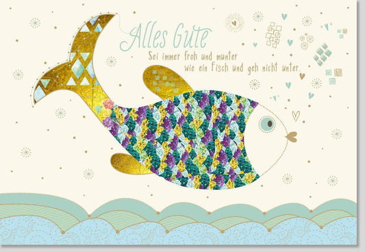 Glückwunschkarte mit lebendigem Fisch - Design und aufmunterndem Spruch, ideal als Geschenk für Meeresliebhaber