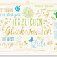Glückwunschkarte mit liebevollen Sprüchen: Farbenfrohe Grüße in Blau, Gelb & Grün für Erwachsene und Jugendliche