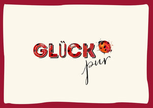 Glückwunschkarte mit Spruch: Glück pur – Roter Rand & Marienkäfer-Motiv, perfekt für Freunde, Familie oder Kollegen als positive Botschaft.
