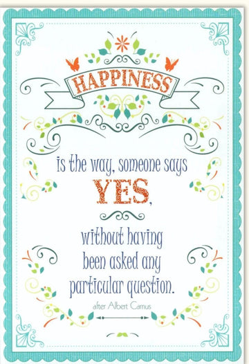 Glückwunschkarte mit Zitat "Happiness is Your Way" von Albert Camus, Bunte Schrift, Inspirierende Lebensweisheit für jeden Anlass