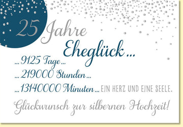 Glückwunschkarte Silberhochzeit 25 Jahre Eheglück stilvolle Doppelkarte mit Spruch und silbernen Akzenten für besondere Hochzeitsjubiläen
