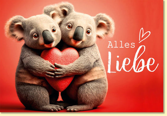 Glückwunschkarte süße Koalas mit Herz Alles Liebe rote Doppelkarte für besondere Anlässe liebevoll gestaltet Grußkarten Highlight