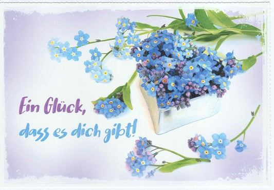 Glückwunschkarte Vergissmeinnicht Herzform liebevoller Spruch Ein Glück dass es dich gibt Blumenmotiv Doppelkarte Grußkarte