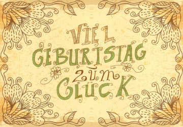 Glückwunschkarte Vintage - Retro Postkarte mit Blumen & Ornamenten, Beige Schriftzug zur Feier, postkarten - englisch