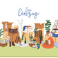 Glückwunschkarte zum Einzug mit Umzugskartons Pflanzen Katze und modernen Illustrationen perfekte Doppelkarte für den Neuanfang