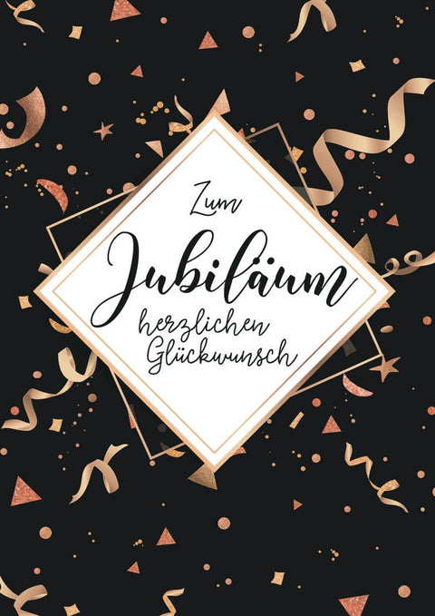 Glückwunschkarte zum Jubiläum edles Design mit goldenen Konfetti und Schriftzug Zum Jubiläum herzlichen Glückwunsch hochwertige Maxikarte