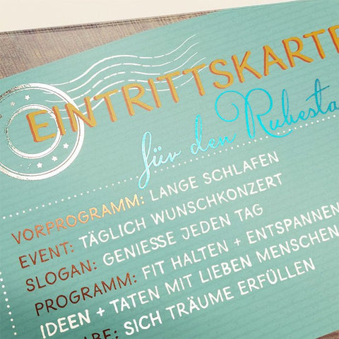 Glückwunschkarte zum Ruhestand Eintrittskarte für den Ruhestand mit humorvollem Programm und liebevoller Botschaft für Genießer