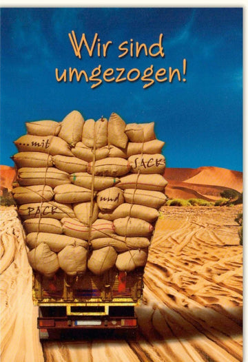 Glückwunschkarte zum Umzug - LKW in der Wüste, Neue Adresse verkünden, Richtfestkarten
