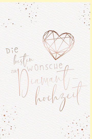 Glückwunschkarte zur Diamanthochzeit - Herzdesign mit Metallicfolie, Handgeschriebene Grüße für Jubiläumspaare