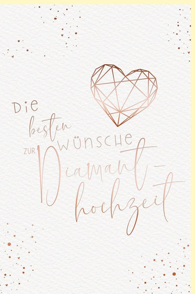Glückwunschkarte zur Diamanthochzeit - Herzdesign mit Metallicfolie, Handgeschriebene Grüße für Jubiläumspaare