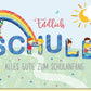 Glückwunschkarte zur Einschulung mit buntem Regenbogen und fröhlichen Kindern Alles Gute zum Schulanfang liebevoll gestaltet