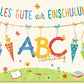 Glückwunschkarte zur Einschulung mit bunten Schultüten ABC Motiv Erstklassig für Mädchen und Jungen hochwertige Doppelkarte