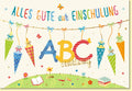 Glückwunschkarte zur Einschulung mit bunten Schultüten ABC Motiv Erstklassig für Mädchen und Jungen hochwertige Doppelkarte