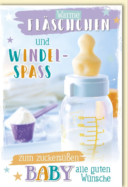 Glückwunschkarte zur Geburt - Babyglück & Windelspaß Motiv, Willkommen Babyparty Gruß, Freude für Eltern und Neugeborene