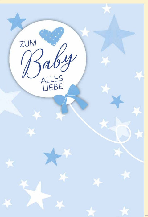 Glückwunschkarte zur Geburt eines Jungen - Sternenhimmel & Storch Design in Hellblau, Perfekt für Neugeborene, Eltern und Freunde