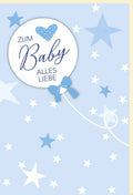 Glückwunschkarte zur Geburt eines Jungen - Sternenhimmel & Storch Design in Hellblau, Perfekt für Neugeborene, Eltern und Freunde