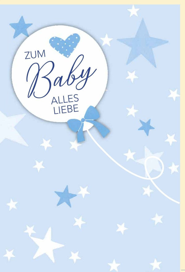 Glückwunschkarte zur Geburt eines Jungen - Sternenhimmel & Storch Design in Hellblau, Perfekt für Neugeborene, Eltern und Freunde