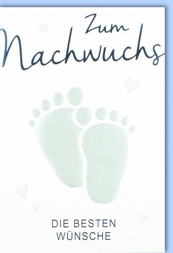 Glückwunschkarte zur Geburt für Jungen: Babykarte mit Herzchen & Füßchen, perfekte Gratulation zum Neugeborenen