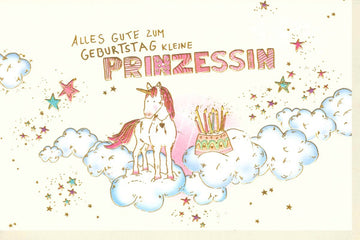 Glückwunschkarte zur Geburt für Mädchen - Prinzessin - Motiv in Rosa mit Glitzer und Sternen