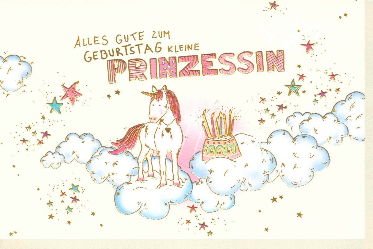 Glückwunschkarte zur Geburt für Mädchen - Prinzessin - Motiv in Rosa mit Glitzer und Sternen