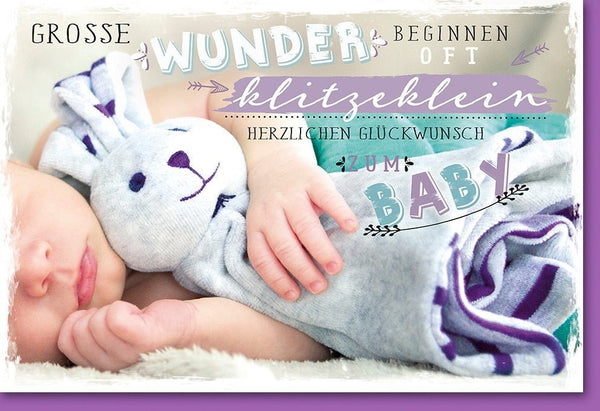 Glückwunschkarte zur Geburt: Herzliche Gratulation zur Babyparty, Willkommen kleines Wunder