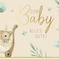 Glückwunschkarte zur Geburt mit Bär im Kinderwagen und botanischen Motiven zarte Farben Babykarte für Jungen und Mädchen