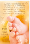 Glückwunschkarte zur Geburt mit Spruch zwei kleine Füße Babyfüße zarte Farben Blumenmotiv liebevolle Geburtskarte für Mädchen und Jungen