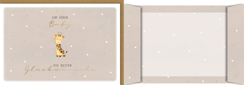 Glückwunschkarte zur Geburt – Niedliche Giraffe mit Goldschrift und Punktmuster