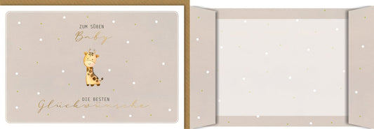 Glückwunschkarte zur Geburt – Niedliche Giraffe mit Goldschrift und Punktmuster